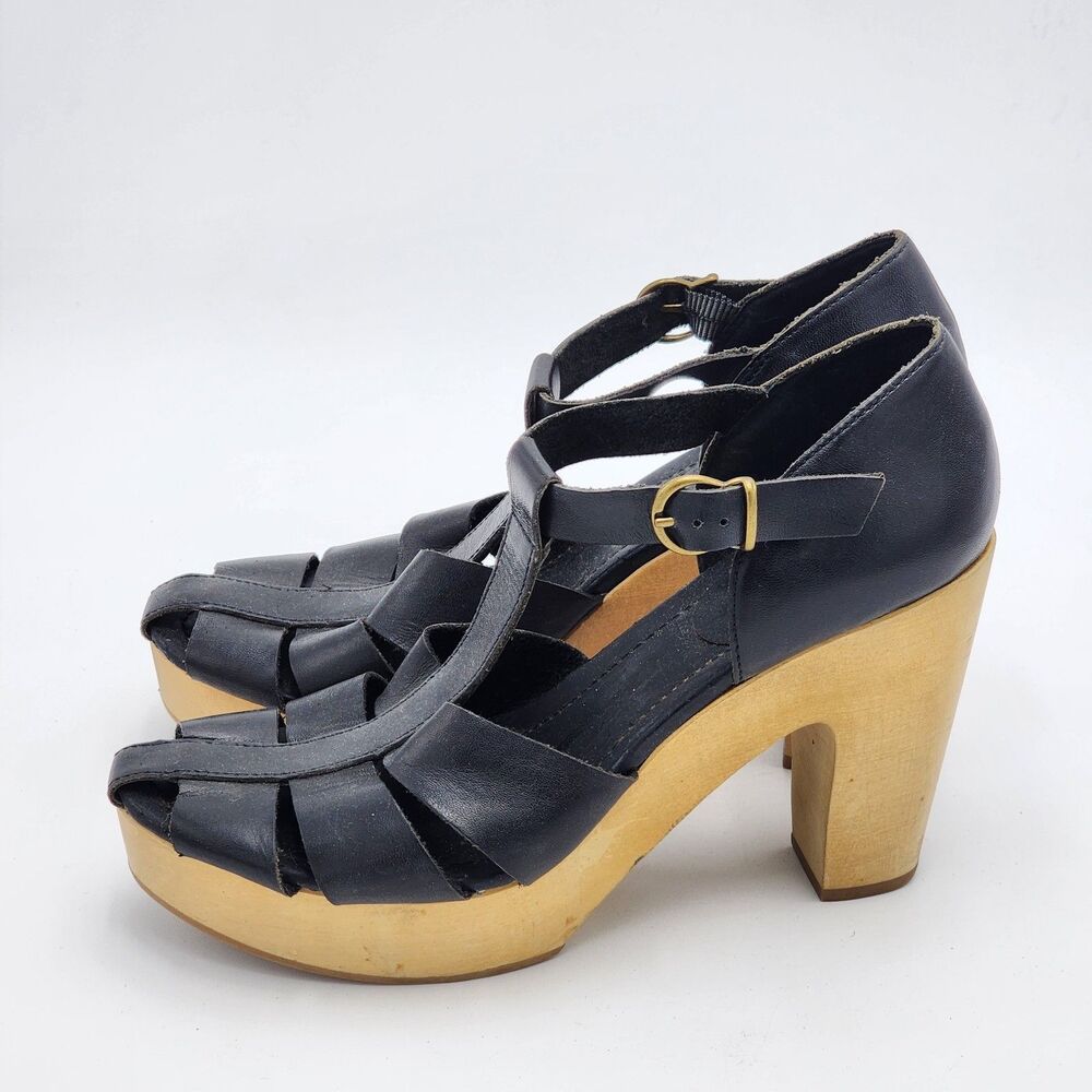 Madewell Andie Fisherman Chunky Wooden Platform Heels Size 9 - Picture 4 of 10
